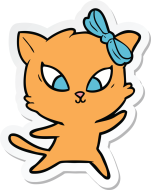 Bir insan tarafından çizilmiş çizgi film kedisinin çıkartması.