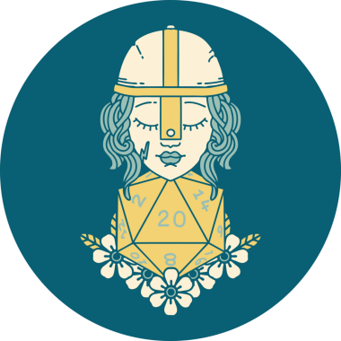 Retro Dövme Tarzı İnsan Dövüşçüsü Doğal 20 D20 zar atışıyla Bir insan tarafından çizilmiş