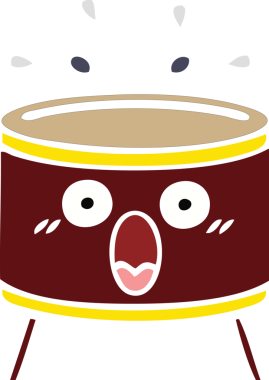 Bir insan tarafından çizilen davulun düz renk retro karikatürü