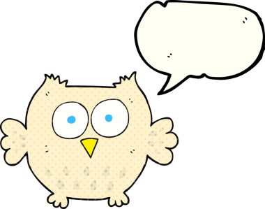 El yazısıyla çizilmiş çizgi roman konuşma balonu mutlu baykuş bir insan tarafından çizilmiş.