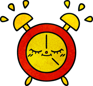 Bir insan tarafından çizilmiş bir çalar saatin retro grunge desen karikatürü