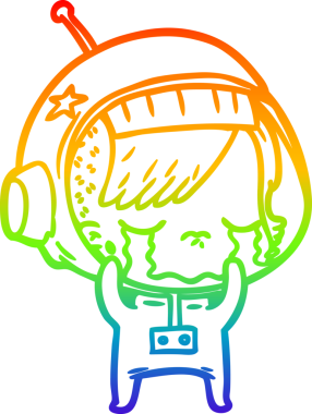 Gökkuşağı gradyan çizgi çizimi bir insan tarafından çizilmiş ağlayan astronot kız