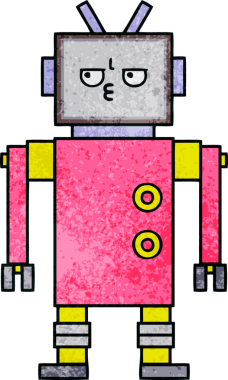 Bir insan tarafından çizilmiş bir robotun retro grunge dokusu