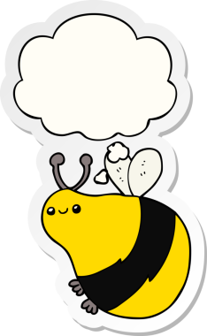 Düşünce baloncuklu çizgi film arısı insan tarafından çizilmiş bir çıkartma.