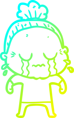 Bir insan tarafından çizilmiş ağlayan yaşlı bir kadının soğuk çizgi çizimi.