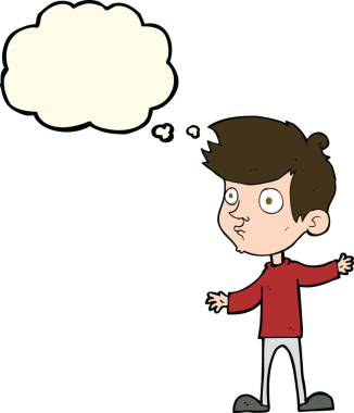 Bir insan tarafından çizilmiş düşünce baloncuğu olan meraklı çocuk.