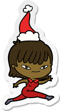 Bir insan tarafından çizilmiş Noel Baba şapkası takan bir kadının el yazısı.