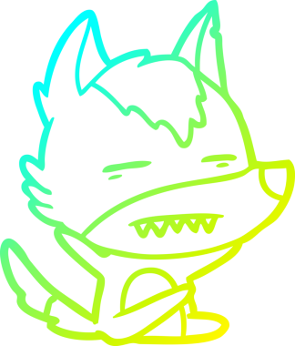 Bir insan tarafından çizilmiş dişleri gösteren çizgi bir kurt çizimi.