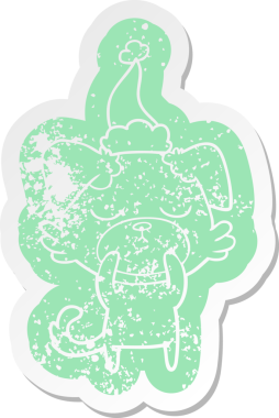 Bir insan tarafından çizilmiş Noel Baba şapkası takan bir köpeğin garip bir karikatürü.