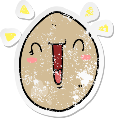 Bir insan tarafından çizilmiş mutlu yumurta karikatürünün sıkıntılı çıkartması.