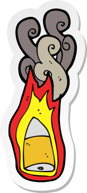 Bir insan tarafından çizilmiş bir çizgi film alevli mermisinin çıkartması.