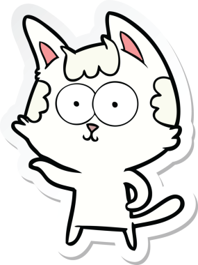 Bir insan tarafından çizilmiş mutlu çizgi film kedisinin çıkartması.