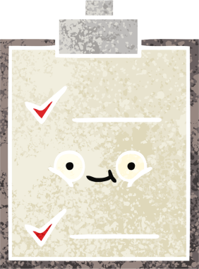 Bir insan tarafından çizilmiş bir kontrol listesinin retro illüstrasyon tarzı karikatürü