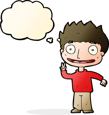 Bir insan tarafından çizilmiş düşünce balonu olan mutlu çocuk çizgi filmi.