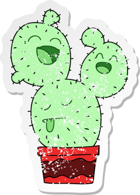 Bir insan tarafından çizilmiş garip bir el kaktüsünün sıkıntılı çıkartması.