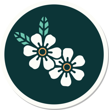 Bir insan tarafından çizilmiş geleneksel bir çiçek stiliyle dövme çıkartması.