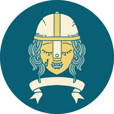 Retro Dövme Biçimli Ork savaşçı yüzü bir insan tarafından çizilmiş pankartıyla