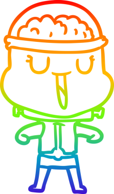 gökkuşağı gradyanı çizimi bir insan tarafından çizilmiş mutlu bir robot çizgi filmi.