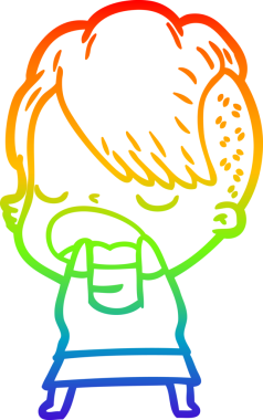 Gökkuşağı gradyan çizgi çizimi bir insan tarafından çizilen havalı hippi kız çizimi