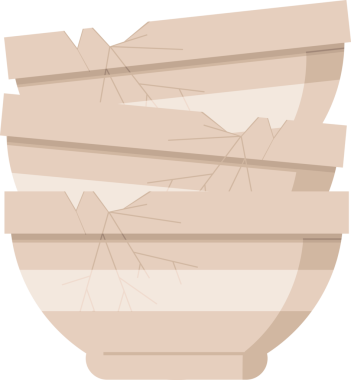 Bir insan tarafından çizilmiş bir yığın kırık eski kase grafik vektör çizim simgesi