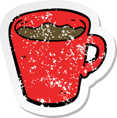 Bir insan tarafından çizilmiş bir kahve fincanının gerilimli retro yapıştırması.