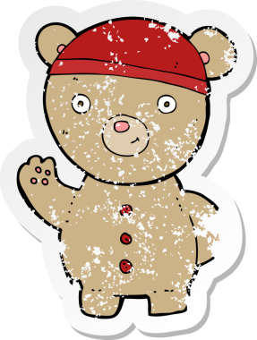 Bir insan tarafından çizilmiş oyuncak ayının gerilimli çıkartması.