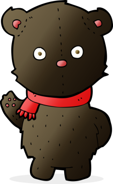 Bir insan tarafından çizilmiş siyah ayı yavrusunu sallayan çizgi film.