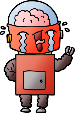 Bir insan tarafından çizilmiş ağlayan robot çizgi film.