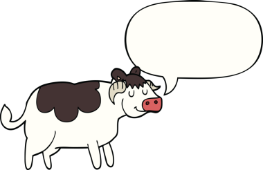 Bir insan tarafından çizilmiş konuşma balonlu bir inek.