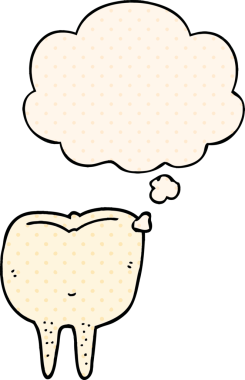 Çizgi roman tarzında bir insan tarafından çizilmiş düşünce kabarcığı olan çizgi film dişleri.