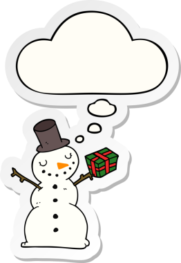 Düşünce baloncuklu kardan adam insan tarafından çizilmiş bir çıkartma.