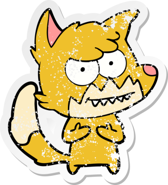 Bir insan tarafından çizilmiş sırıtan tilki çizgi filminin sıkıntılı çıkartması.