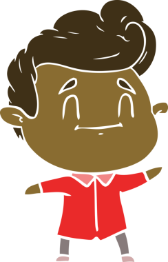 Bir insan tarafından çizilmiş mutlu düz renkli karikatür adam.