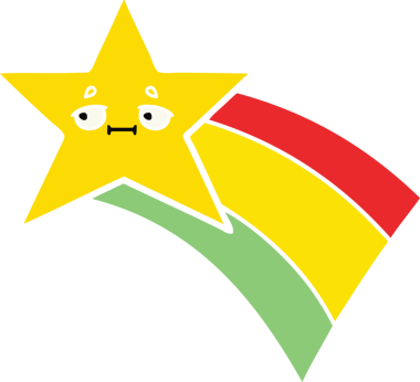 Bir insan tarafından çizilmiş gökkuşağı yıldızının düz renkli retro karikatürü