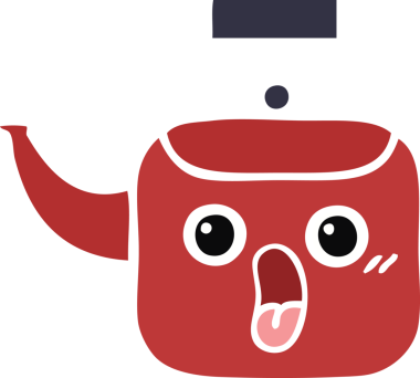 Bir insan tarafından çizilmiş bir çaydanlığın düz renkli retro karikatürü