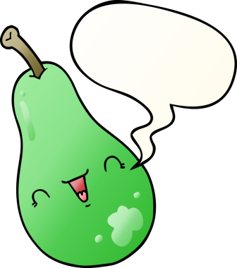 bir insan tarafından çizilmiş, konuşma baloncuklu çizgi film armudu.