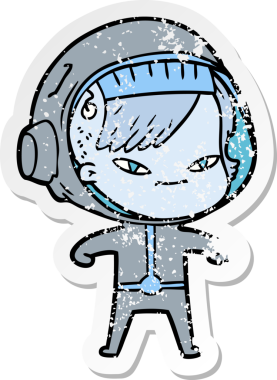 Bir insan tarafından çizilmiş karikatür astronot kadının sıkıntılı çıkartması.