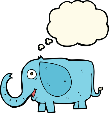 Bir insan tarafından çizilmiş düşünce balonlu bebek fil.