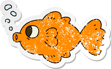 Bir insan tarafından çizilmiş garip bir el çizilmiş karikatür balığının sıkıntılı çıkartması