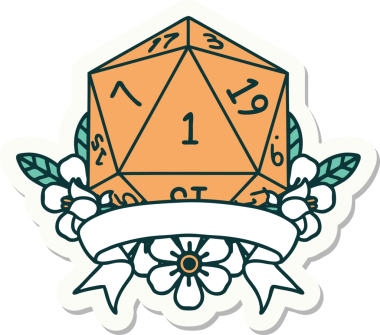 Bir insan tarafından çizilmiş doğal bir d20 zar etiketi.