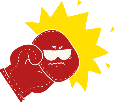 Bir insan tarafından çizilmiş düz renkli çizgi film boks eldiveni