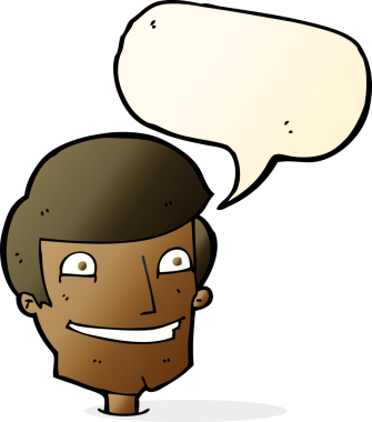 Bir insan tarafından çizilmiş konuşma balonuyla sırıtan çizgi film adamı.