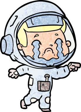 Bir insan tarafından çizilmiş ağlayan astronot çizgi filmi.