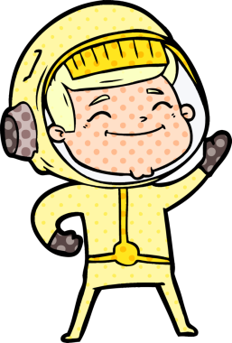 Bir insan tarafından çizilmiş mutlu astronot çizgi filmi.