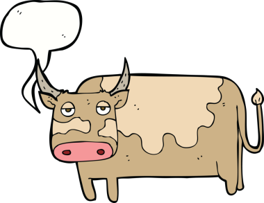 Bir insan tarafından çizilmiş konuşma balonlu bir inek.