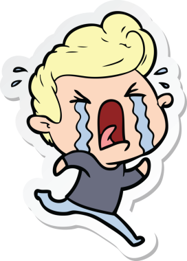 Bir insan tarafından çizilmiş ağlayan bir karikatür çıkartması.