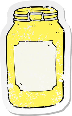 Bir insanın çizdiği karikatür kavanozunun gerilimli retro yapıştırması.