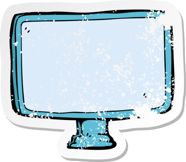 Bir insan tarafından çizilmiş bir karikatür bilgisayar ekranının gerilimli yapıştırması