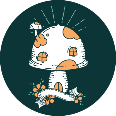 Bir insan tarafından çizilmiş dövme stili mantar evi ikonu