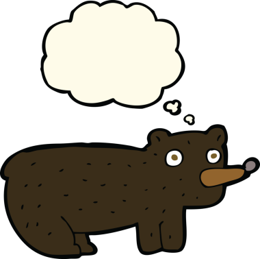 Bir insan tarafından çizilmiş düşünce baloncuğu olan komik çizgi film kara ayı.